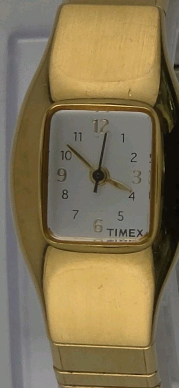 Rare Vintage 2001 Timex Logo On Bottom Gold Plated Cocktail Quartz Watch Running